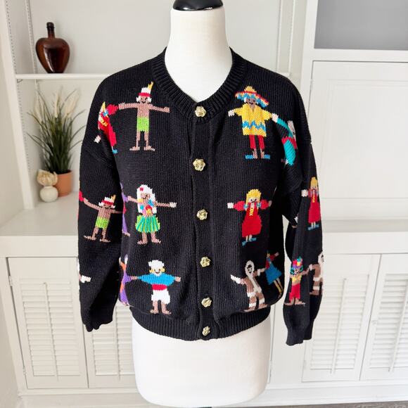 Vintage Christine Foley Children of the World Cardigan Sweater Size XS - Picture 1 of 7